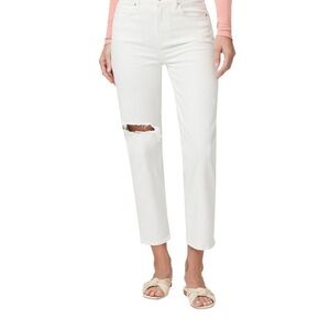PAIGE Sarah Tonal Ecru Destructed Straight Leg Jean